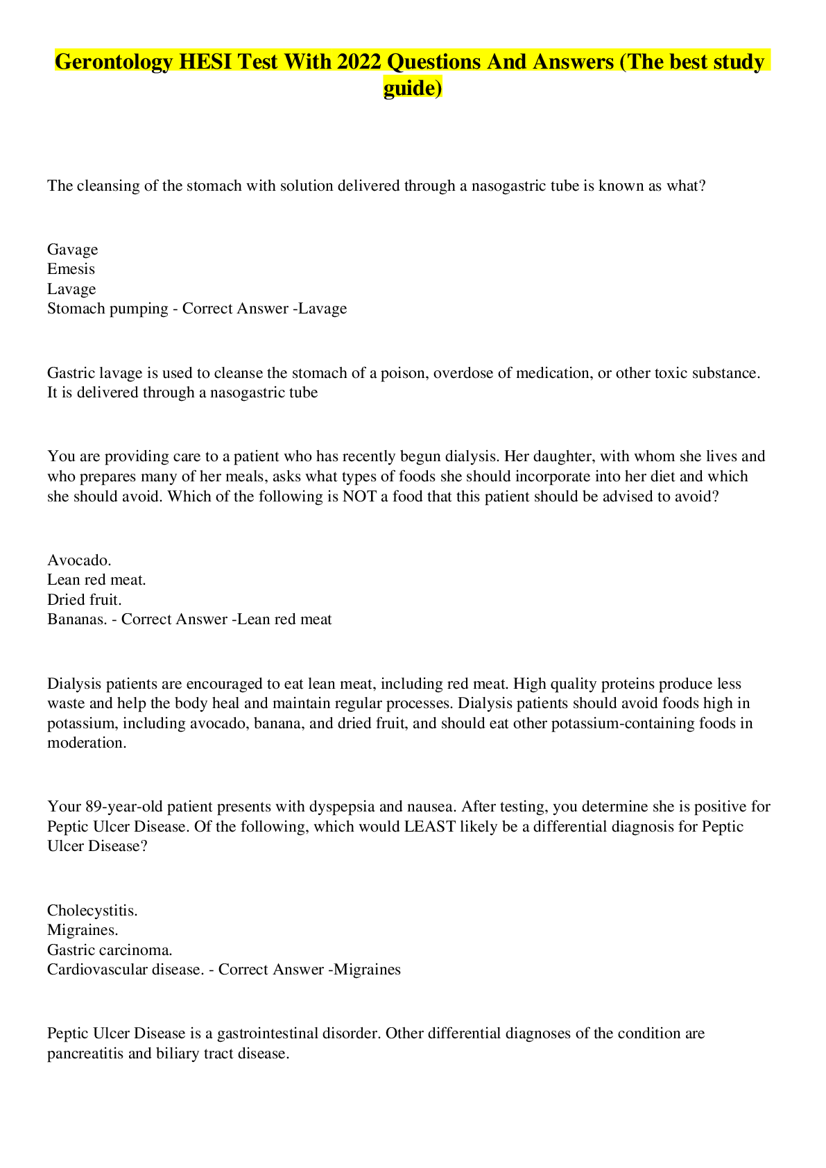 Preview image for Gerontology HESI Test With 2022 Questions And Answers (The best study guide)